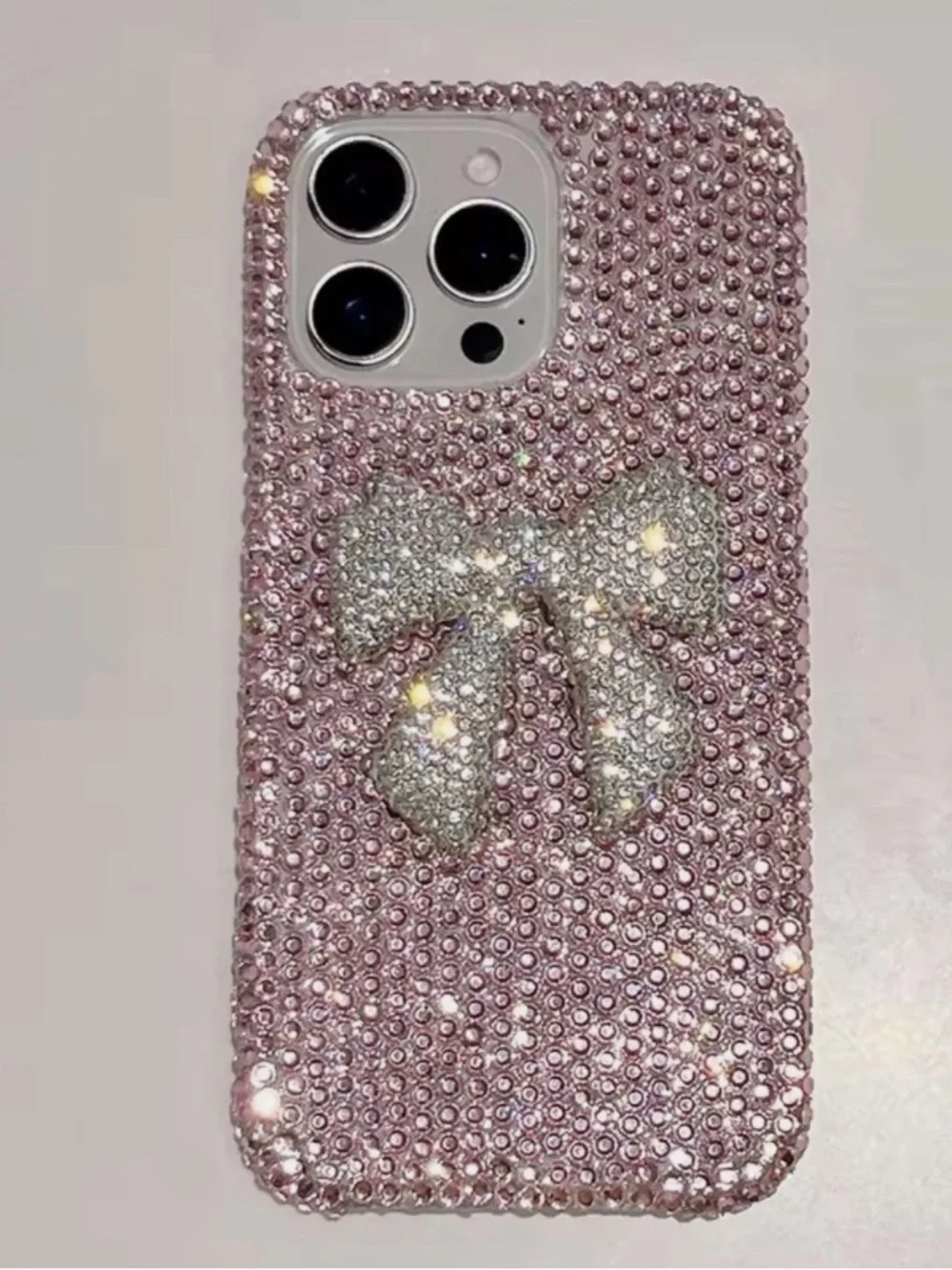 Pink Rhinestone Bow Bling Phone Case - Compatible with Multiple Models